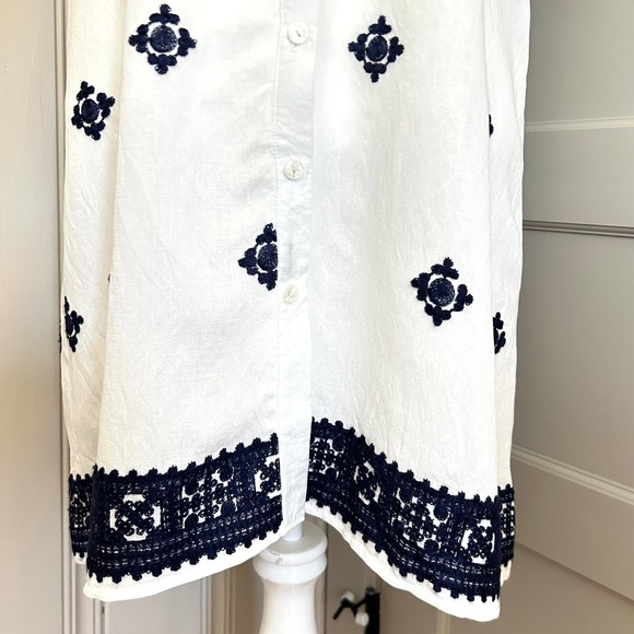 NWT Kindred Embroidered Button Down Shirt Dress White Navy XL New - Picture 7 of 13